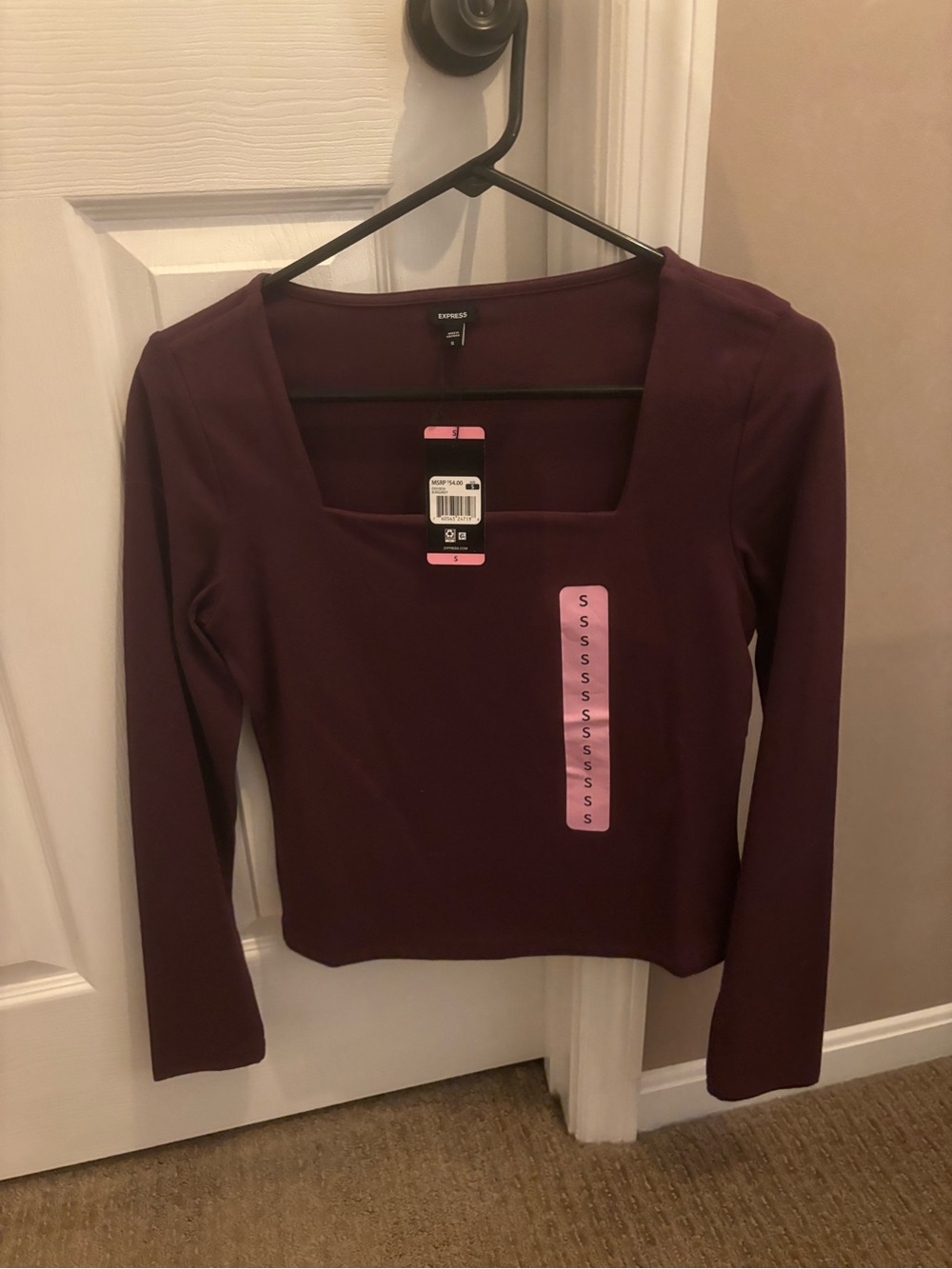 Express Long Sleeve Square Neck Top - Plum